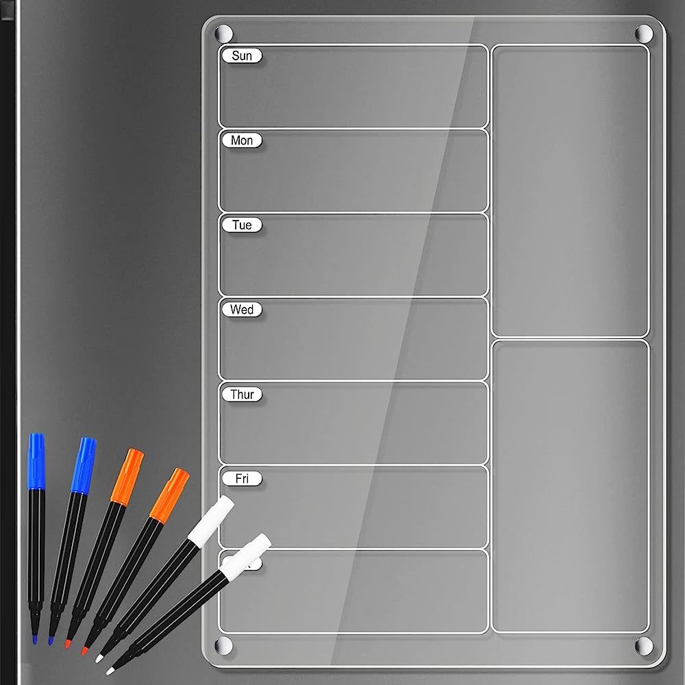 Acrylic Meal Planner Magnetic Menu Board for Kitchen French Fridge w/ 6 Markers, Clear Weekly Cal... | Amazon (US)