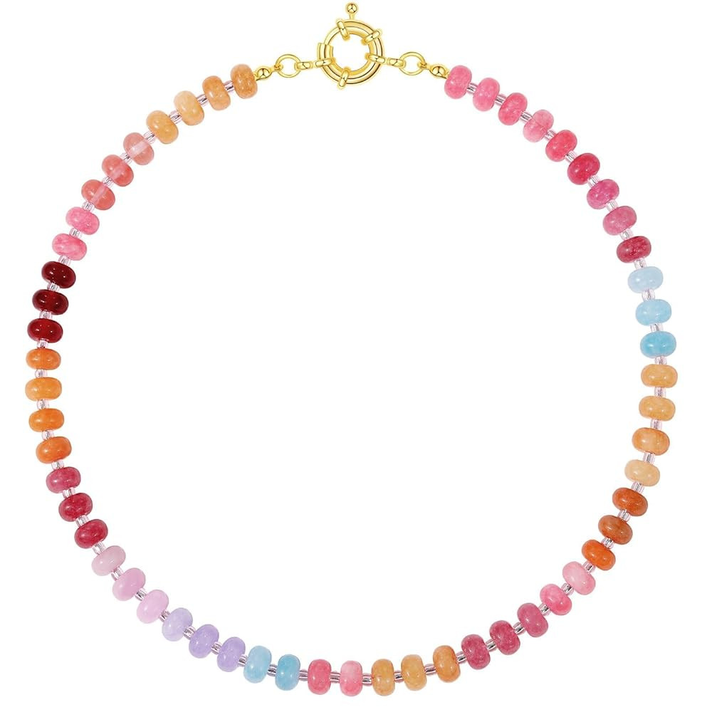 KELORIS PATH Beaded Gemstone Necklaces for Women, Boho Colorful Bead Choker Necklace, Natural Sto... | Amazon (US)