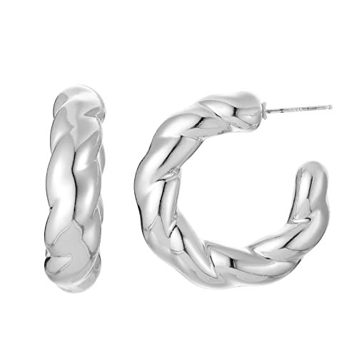 RUOFFETA Twisted Rope Round Hoop Earrings, Lightweight C Shape Candy Earrings for Women(Silver) | Amazon (US)