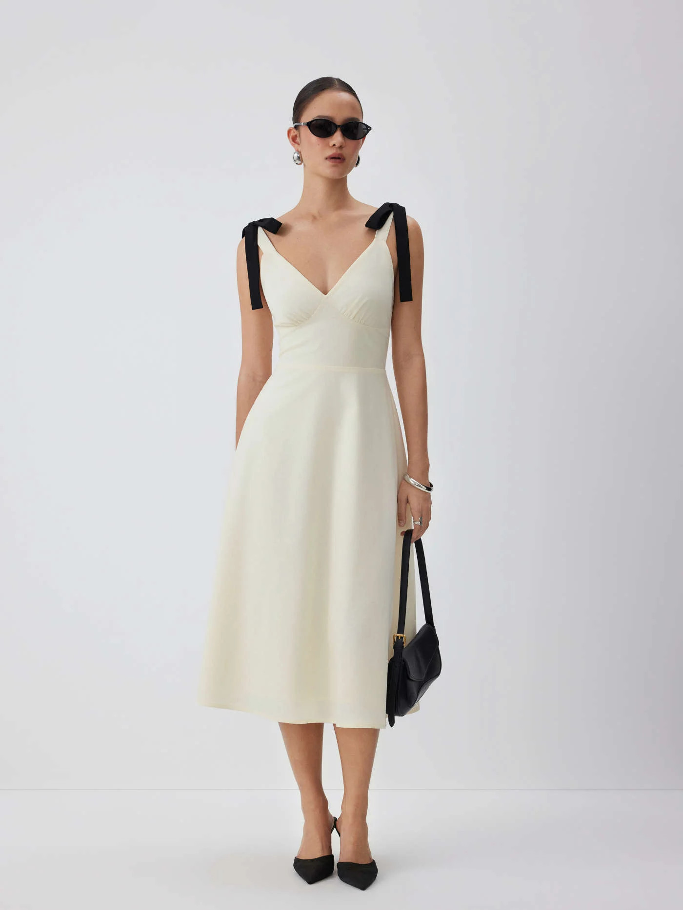 Linen-blend Sweetheart Neck Bowknot Lace-up A-line Maxi Dress | Cider