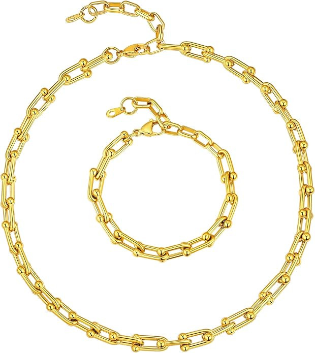 ChainsHouse Paperclip Chain Choker Necklace for Women, 316L Stainless Steel/18K Gold Plated/Black... | Amazon (US)