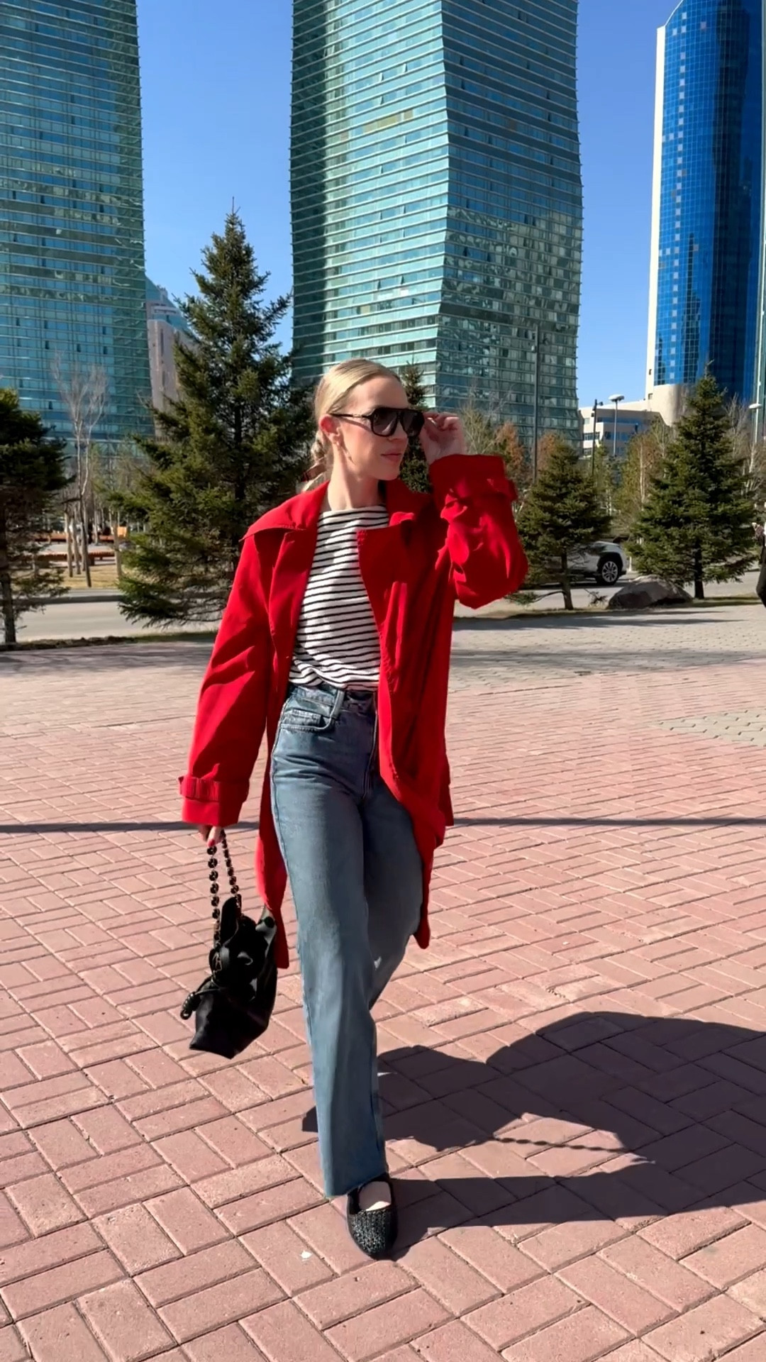Spring outfit, red trench coat, striped tee, Gucci silk scarf, @Zara straight leg jeans, leather Mary Jane flats, Loewe Flamenco pouch handbag 

#LTKSeasonal #LTKootd #LTKOver40