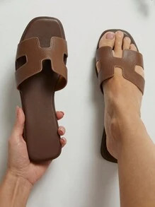 SHUZIA All-Time Bestseller Women's Luxe-Inspired Harness Cutout Open Toe Minimalist Palm Print Pu... | SHEIN