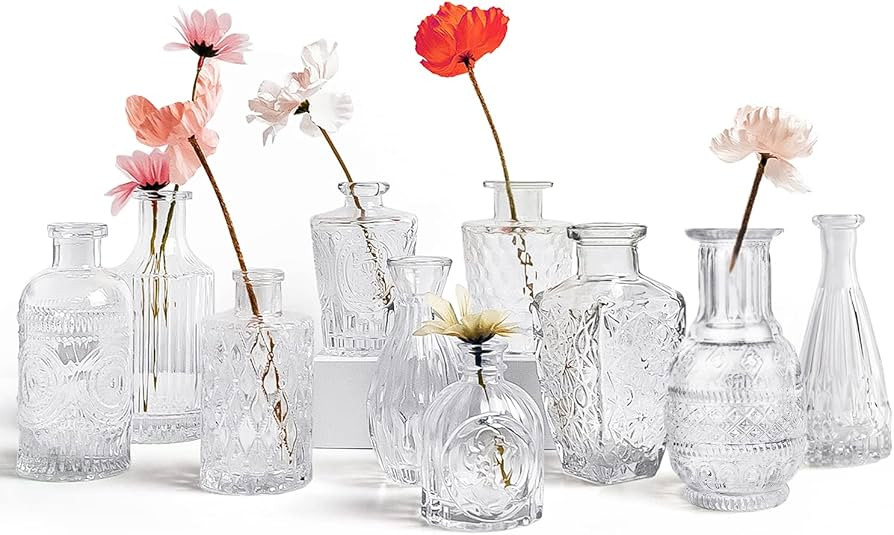 Glass Bud Vase Set of 10, Bud Vases in Bulk, Small Glass Vases for Flowers, Bud Vases for Centerp... | Amazon (US)