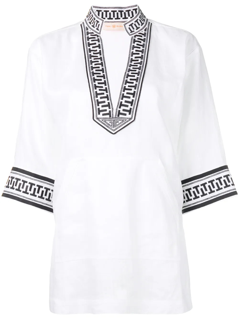 Tory Burch embroidered trim tunic top - White | FarFetch Global