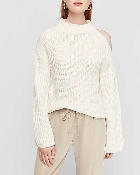 cozy chenille cold shoulder mock neck sweater | Express
