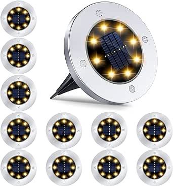 Solar Ground Lights - 12 Pack 8LED Solar Garden Lights Outdoor Waterproof Sidewalk Disk Bright In... | Amazon (US)