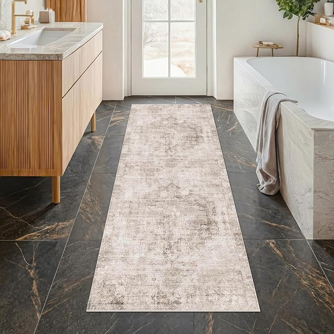 2x6 Washable Bathroom Runner Rug, Non Slip Low Pile Runner with Rubber Backing for Hallway, Kitch... | Amazon (US)