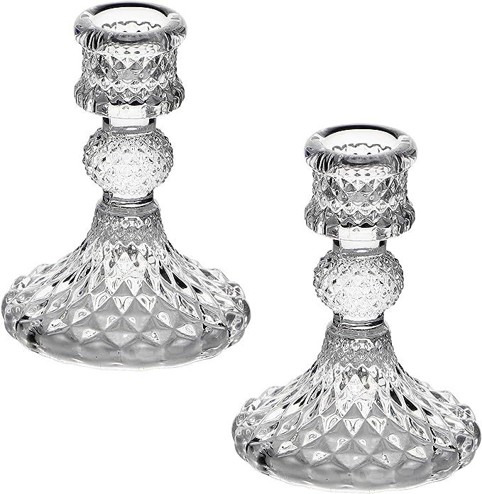Taper Candle Holders Set of 2, Yeeco Clear Glass Candlestick Holder Fit 0.8 Inch Candles, 4 Inch ... | Amazon (US)
