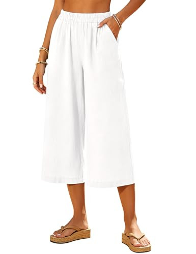 LOMON Women's Wide Leg Capri Pants Cropped Palazzo Summer Beach Vacation Casual Pants with Pocket... | Amazon (US)