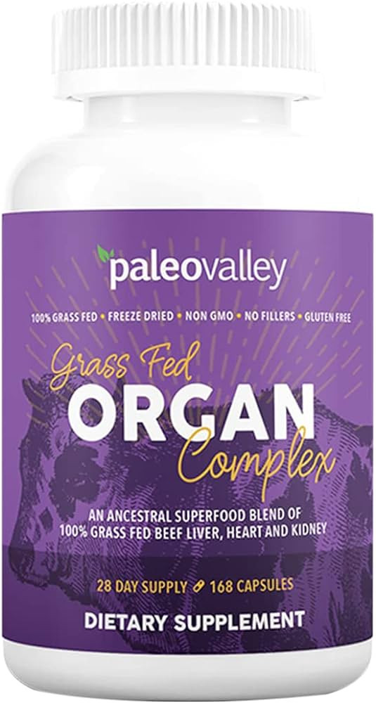 Paleovalley Grass Fed Beef Organ Complex - Freeze-Dried Beef Liver, Heart, and Kidney Blend, 1 Bo... | Amazon (US)