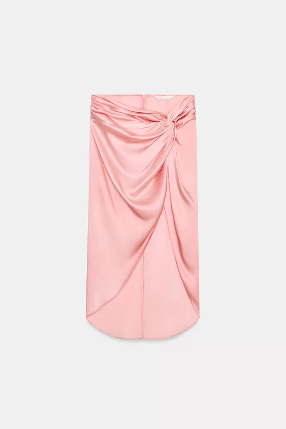 ZARA WOMAN COLLECTIONMid-waist midi skirt. Featuring a draped front. Front slit at the hem. Invis... | Zara UK