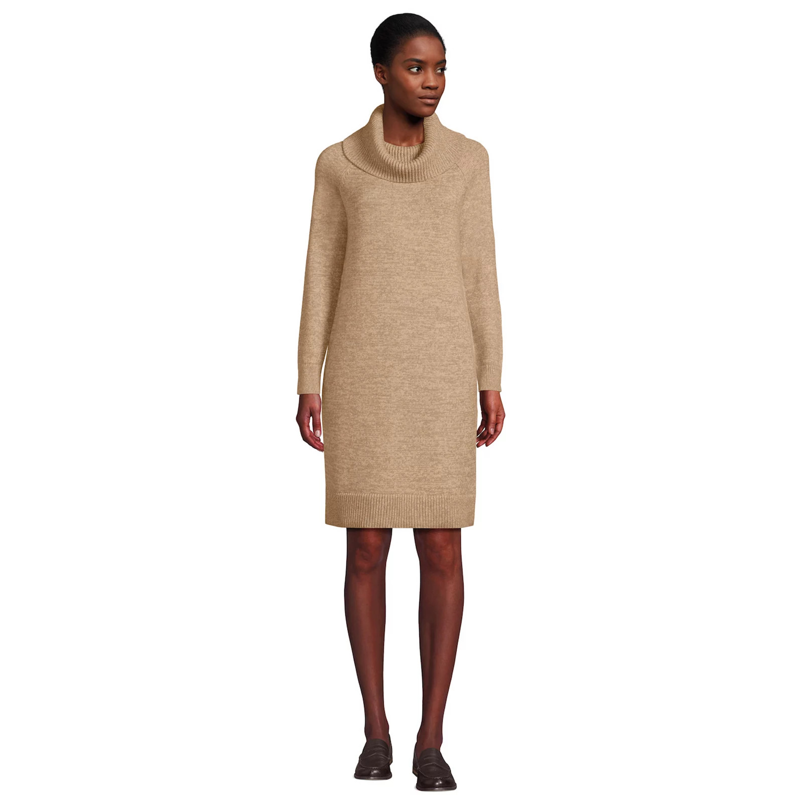 Women's Lands' End Cozy Lofty Cowlneck Sweater Dress, Size: Large, Vicuna Grey | Kohl's