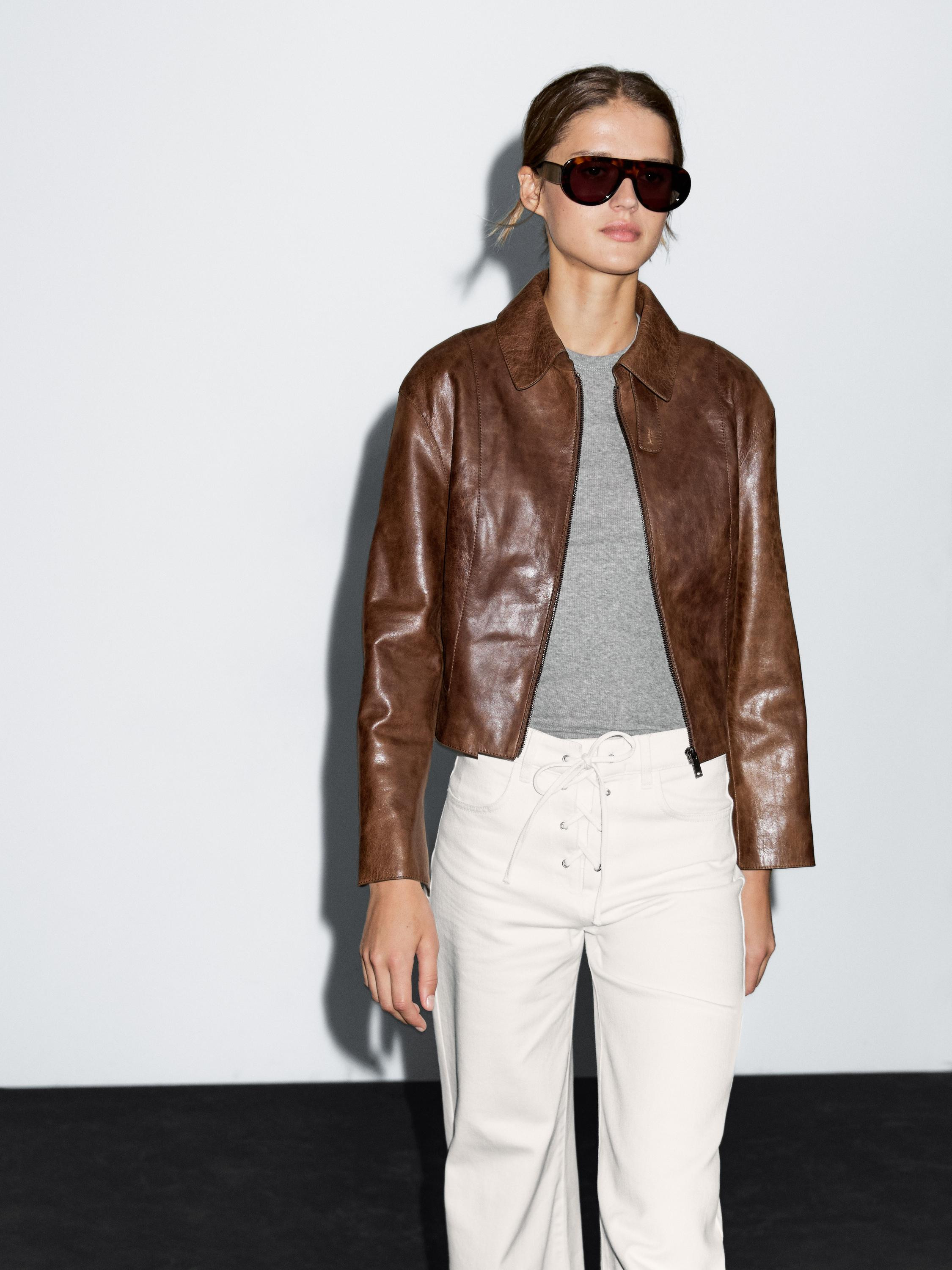 Short nappa leather jacket | Massimo Dutti UK