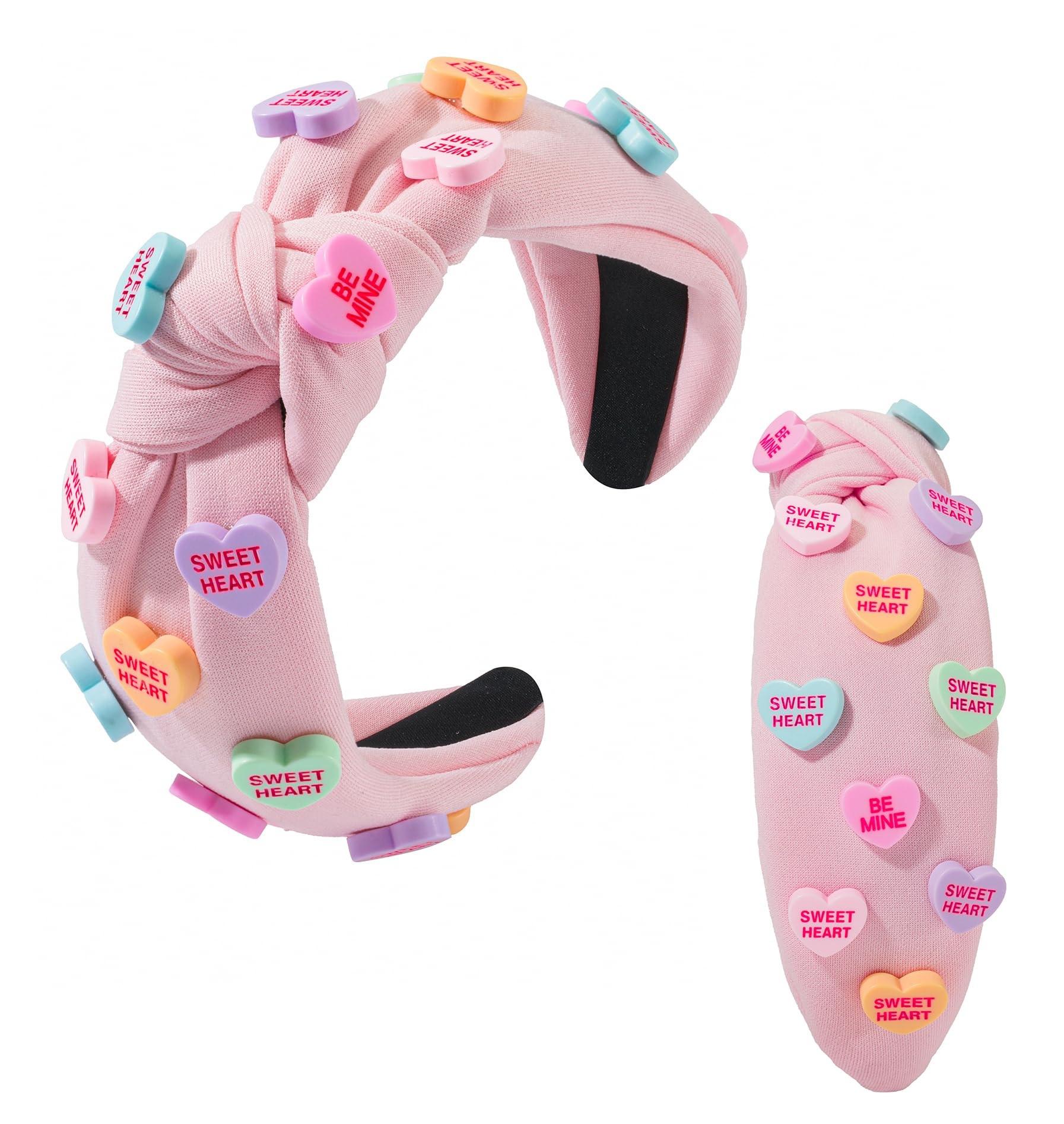 Valentine's Day Heart Candy Embellished Pink Headband Conversation Love Heart Charm Knotted Headb... | Amazon (US)