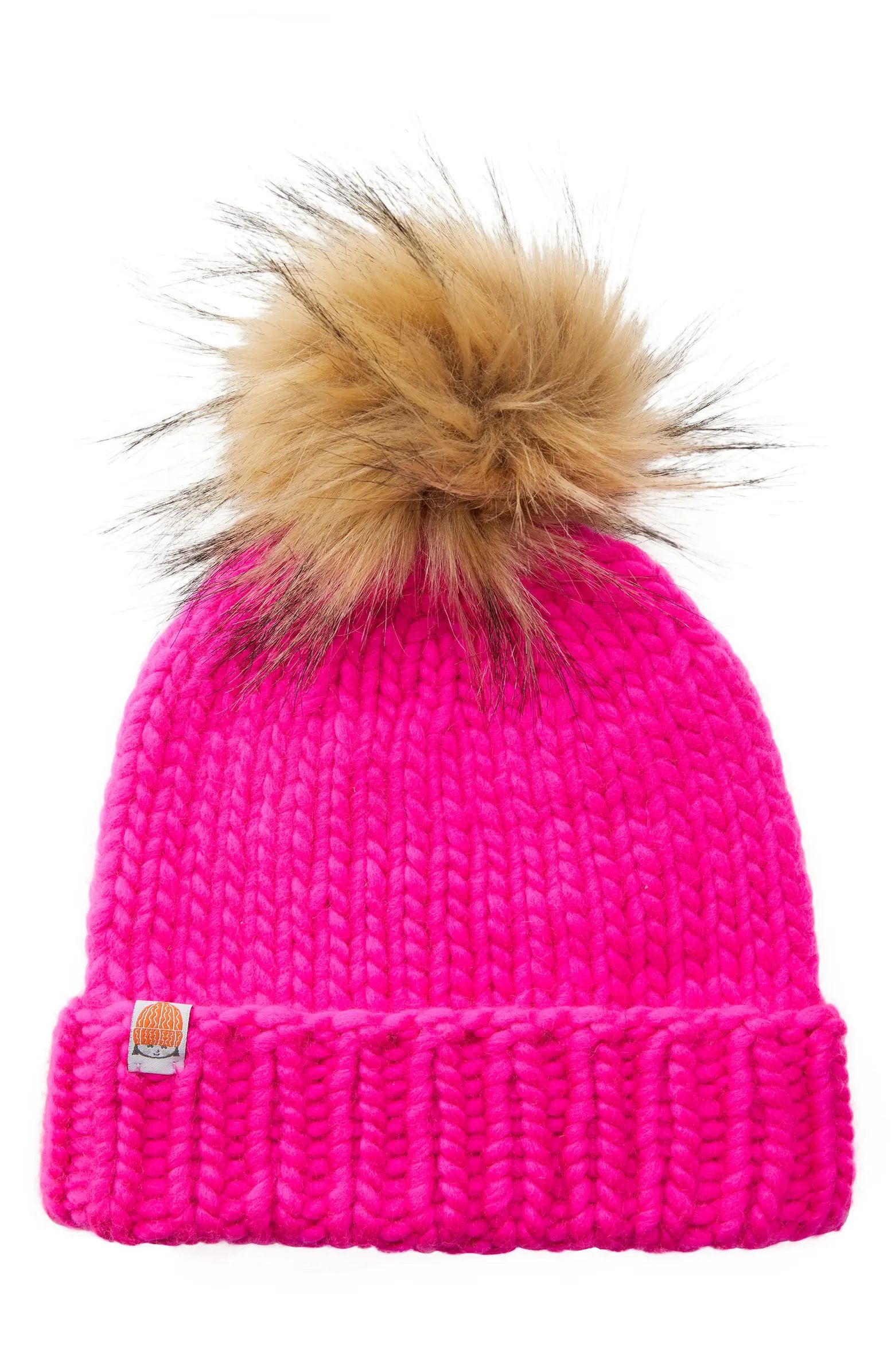The Rutherford Faux Fur Pompom Merino Wool Beanie | Nordstrom