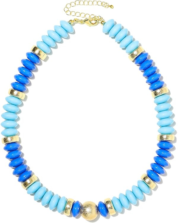 RISHEGAE Chunky Beaded Necklace for Women Boho Resin Beaded Choker Necklace Adjustable Surfer Bea... | Amazon (US)