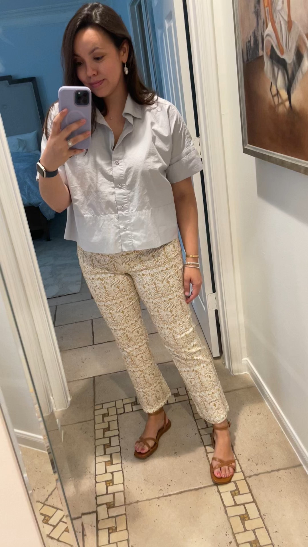 Easy outfit for spring and summer 
Julia Amory Antibes top - wearing a small, they’re oversized 
J. McLaughlin pants, the best pants ever - I own 4 pairs. Wearing a 4, they run big and are amazing maternity option too 
Margaux wrap sandals 
Baroque pearl drop earrings 
Mom outfit idea 
Casual office outfits 


#LTKSeasonal #LTKStyleTip #LTKShoeCrush