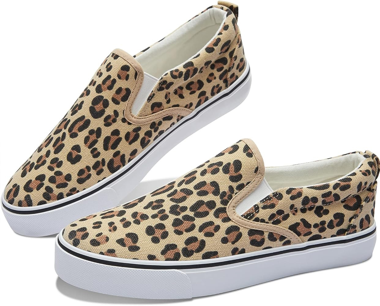 Obtaom Women's White Sneakers Black Slip on Shoes for Women Low Top Canvas Loafers | Amazon (US)