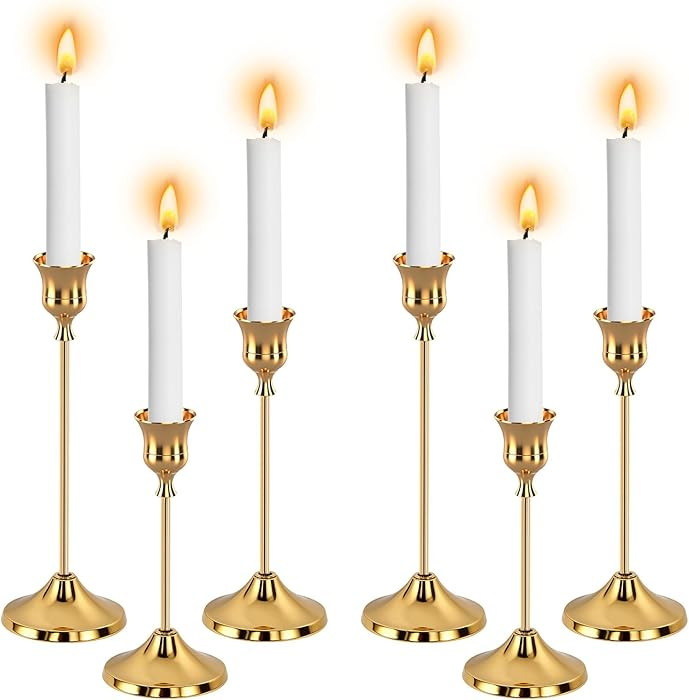 6pcs Gold Candle Holders, Candlestick Holders Taper Candle Holders for Pillar Candles Sticks Hold... | Amazon (US)