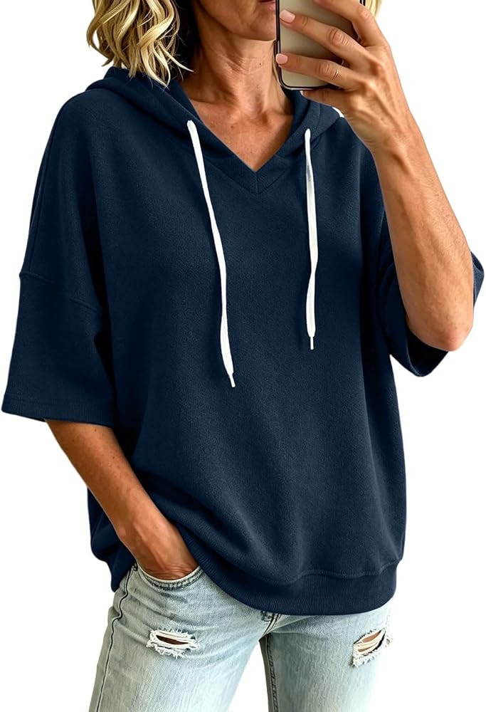 Summer Hoodies For Women Short Sleeve Hooded Lightweight Sweatshirts | Amazon (US)