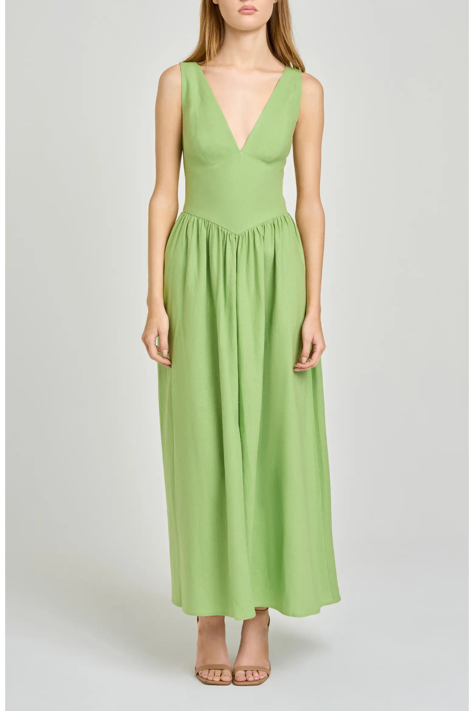 Vivia Plunge Neck Drop Waist Midi Dress (Women) | Nordstrom | Nordstrom