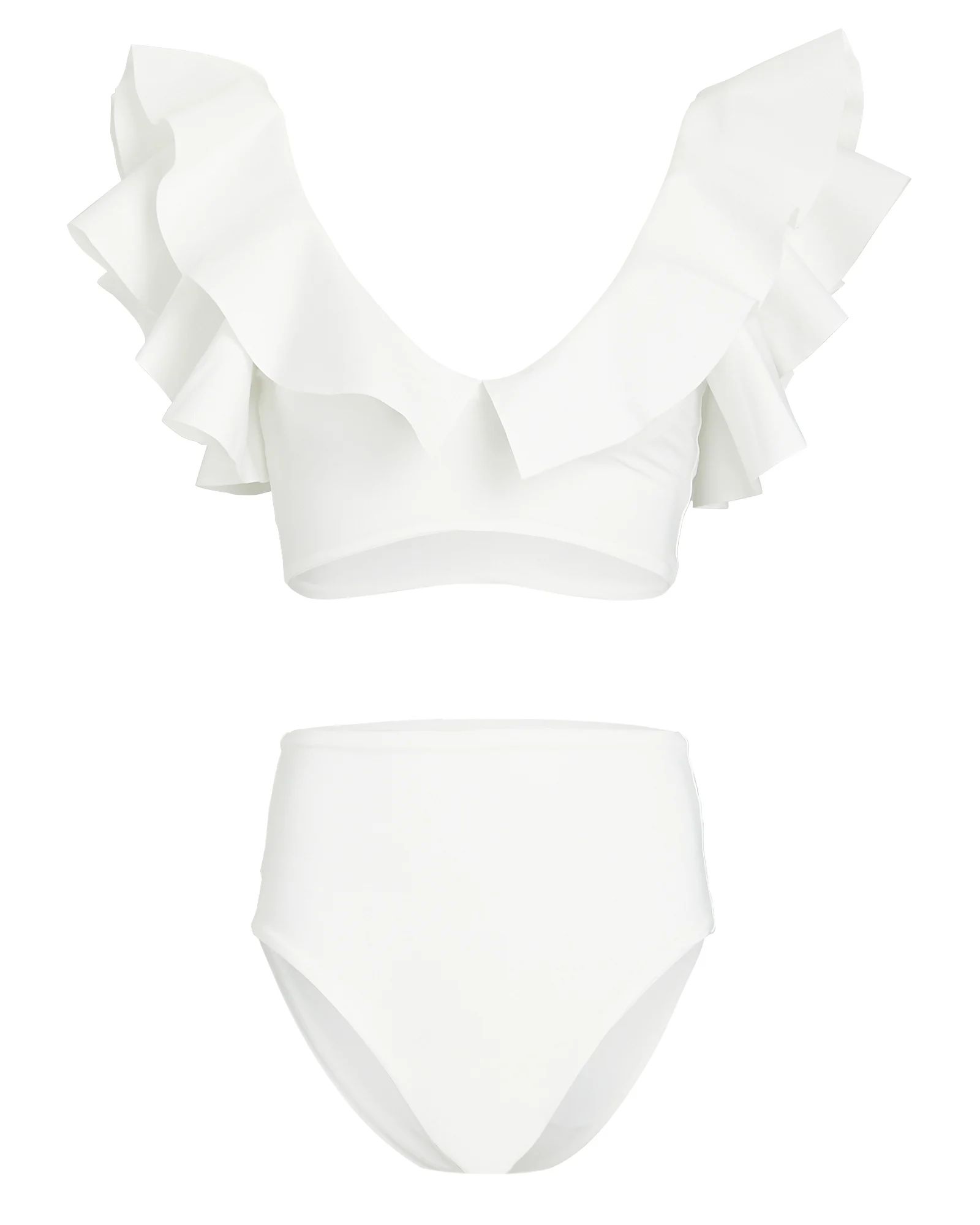 Maygel Coronel Mila Ruffled High-Waist Bikini Set, White 1SIZE | INTERMIX