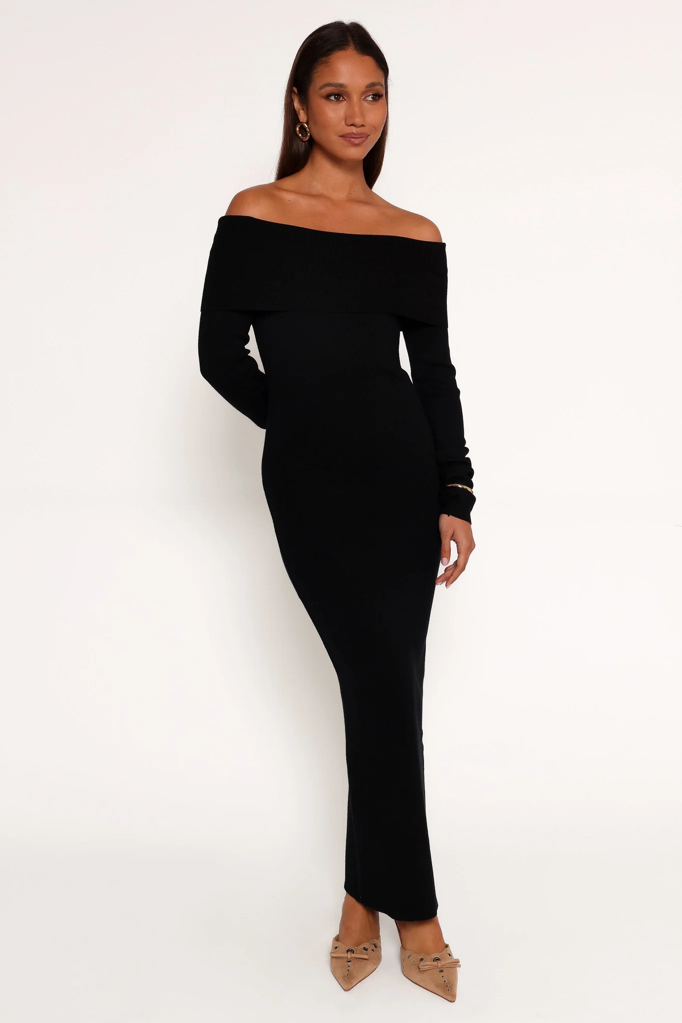 Archie Off The Shoulder Midi Dress - Black | Petal & Pup (US)