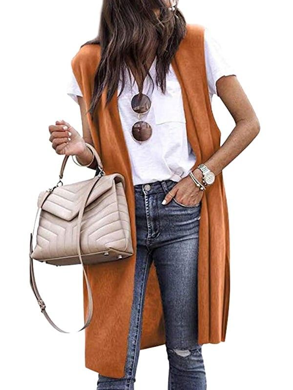 Women Solid Color Sleeveless Long Vest Cardigan - Walmart.com | Walmart (US)