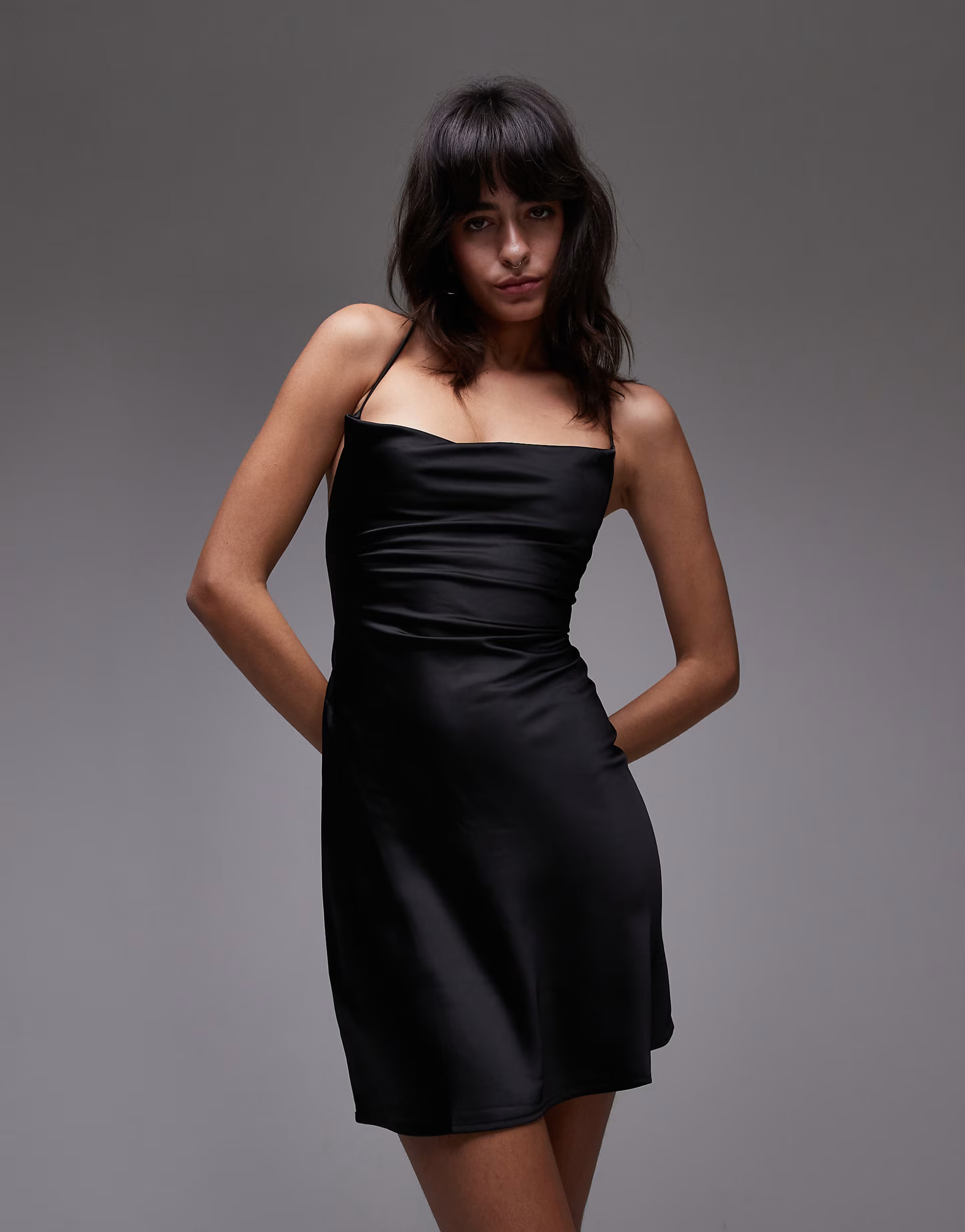 Mango tie back mini cami dress in black | ASOS | ASOS (Global)