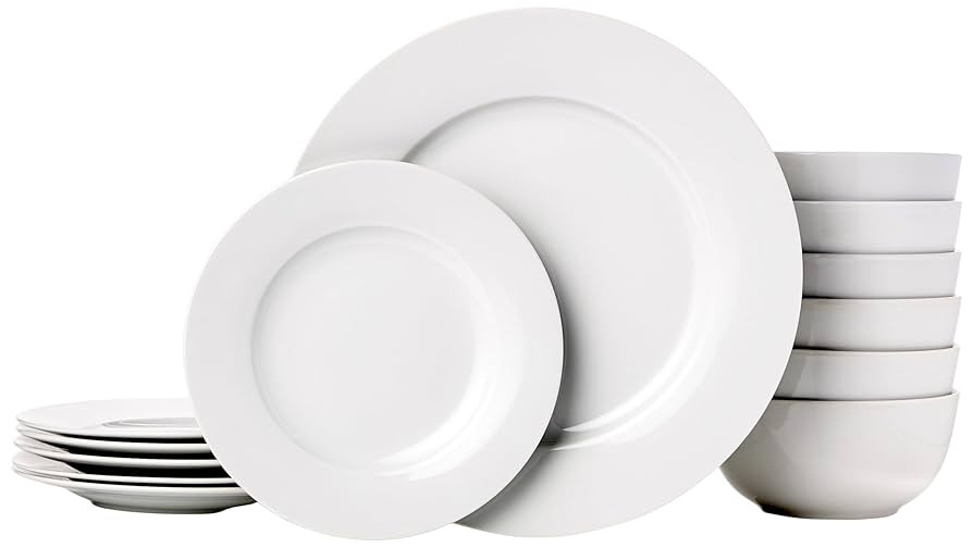 Amazon Basics Kitchen Dinnerware Set, Microwave and Dishwasher Safe, Plates, Bowls, Service for 6... | Amazon (US)