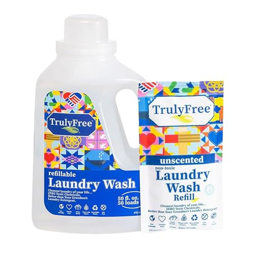 Truly Free Laundry Wash Detergent for Sensitive Skin, Gentle & Safe for Baby Clothes | Plant-Based, Natural Ingredients | Unscented | Include 1 Refillable Bottle (50 Loads) | Amazon (US)