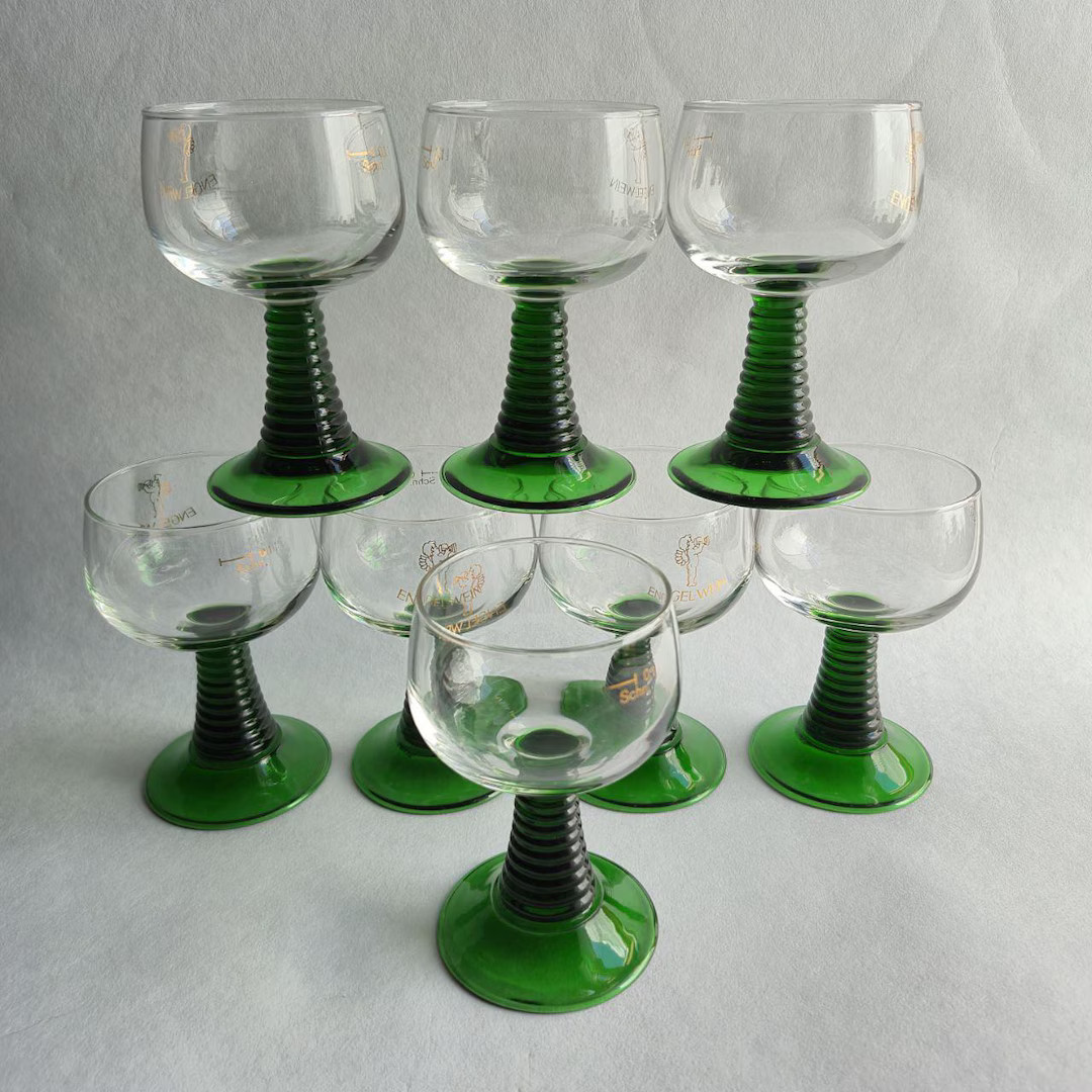 Vintage Green Stemmed Wine Glasses "engelwein" – Set of 8 - Etsy | Etsy (US)
