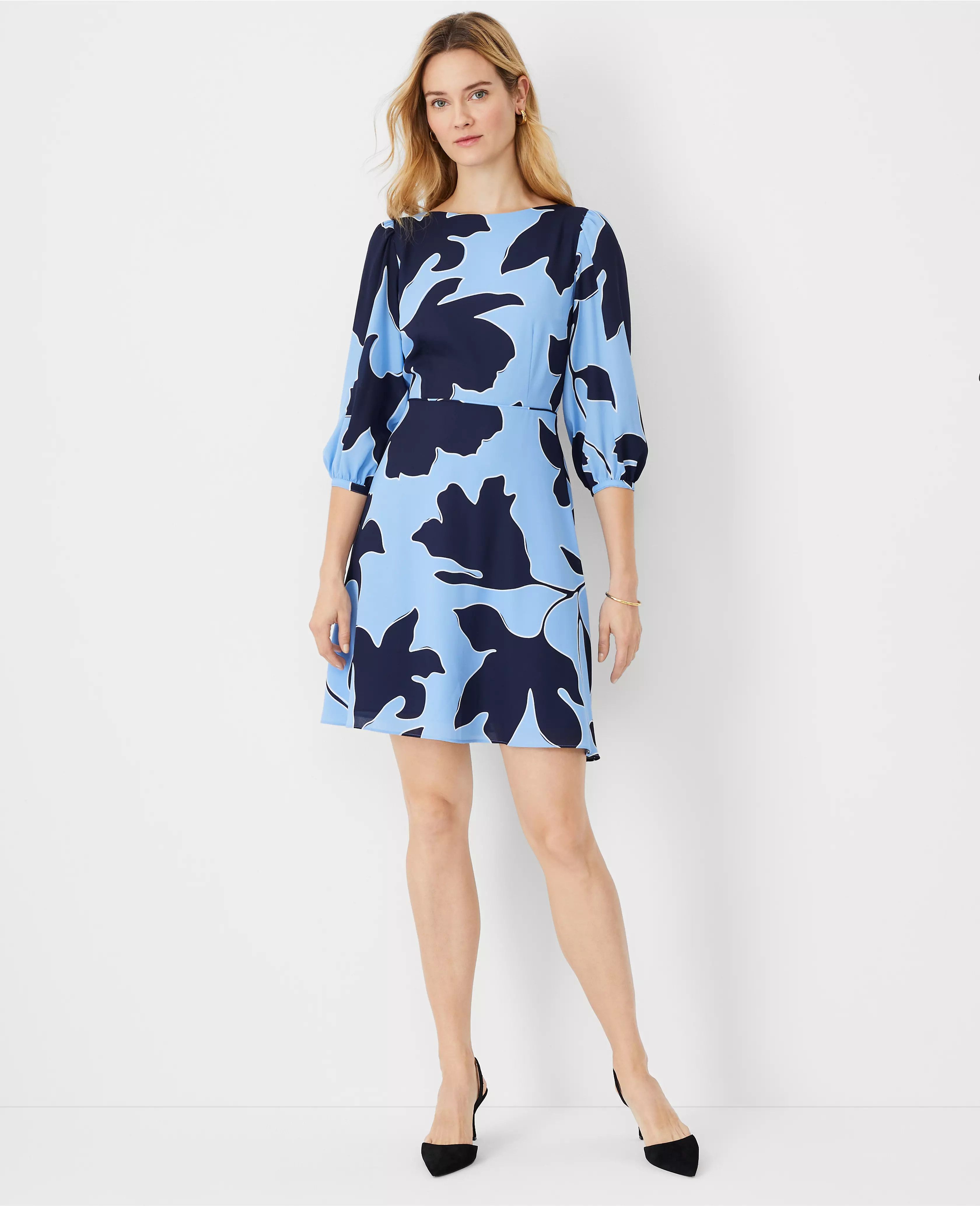 Floral Boatneck Flare Dress | Ann Taylor (US)
