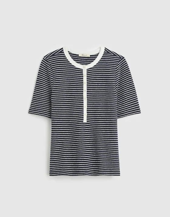 Striped Elbow-Sleeve Henley Tee | Madewell