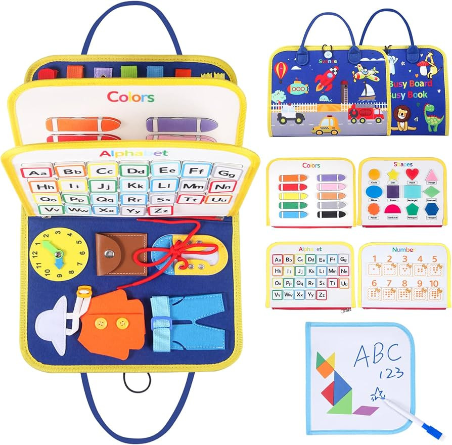 Busy Board for Toddlers - Montessori Toys Sensory Activity Board for Fine Motor Skills, Airplane ... | Amazon (US)