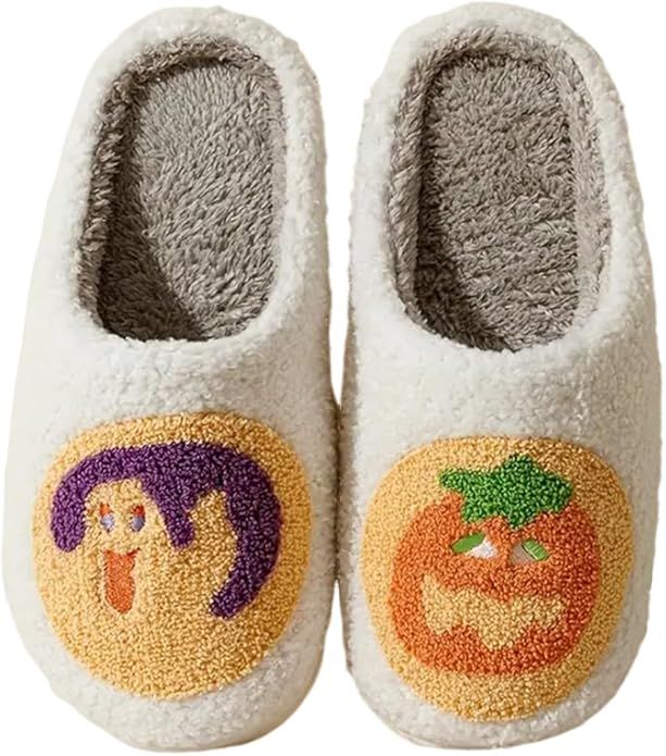 Women's Men's Halloween Pumpkin Slippers Fuzzy Cat Slippers with Soft Memory Foam Cartoon Plush... | Amazon (US)