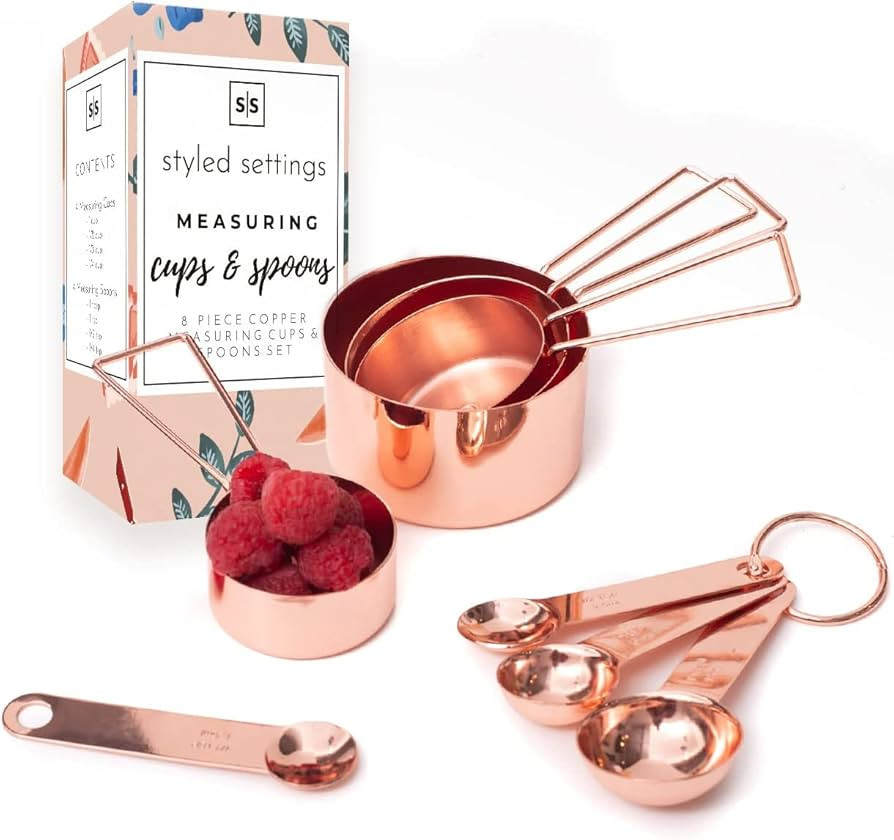Copper Measuring Cups and Spoons Set - Metal Measuring Cups and Spoons Set - Stackable, Stylish, ... | Amazon (US)