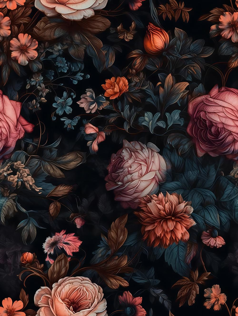 REDAMANCY Vintage Orange Pink Black Roses Floral Oil Painting Peel and Stick Wallpaper Stick on C... | Amazon (US)