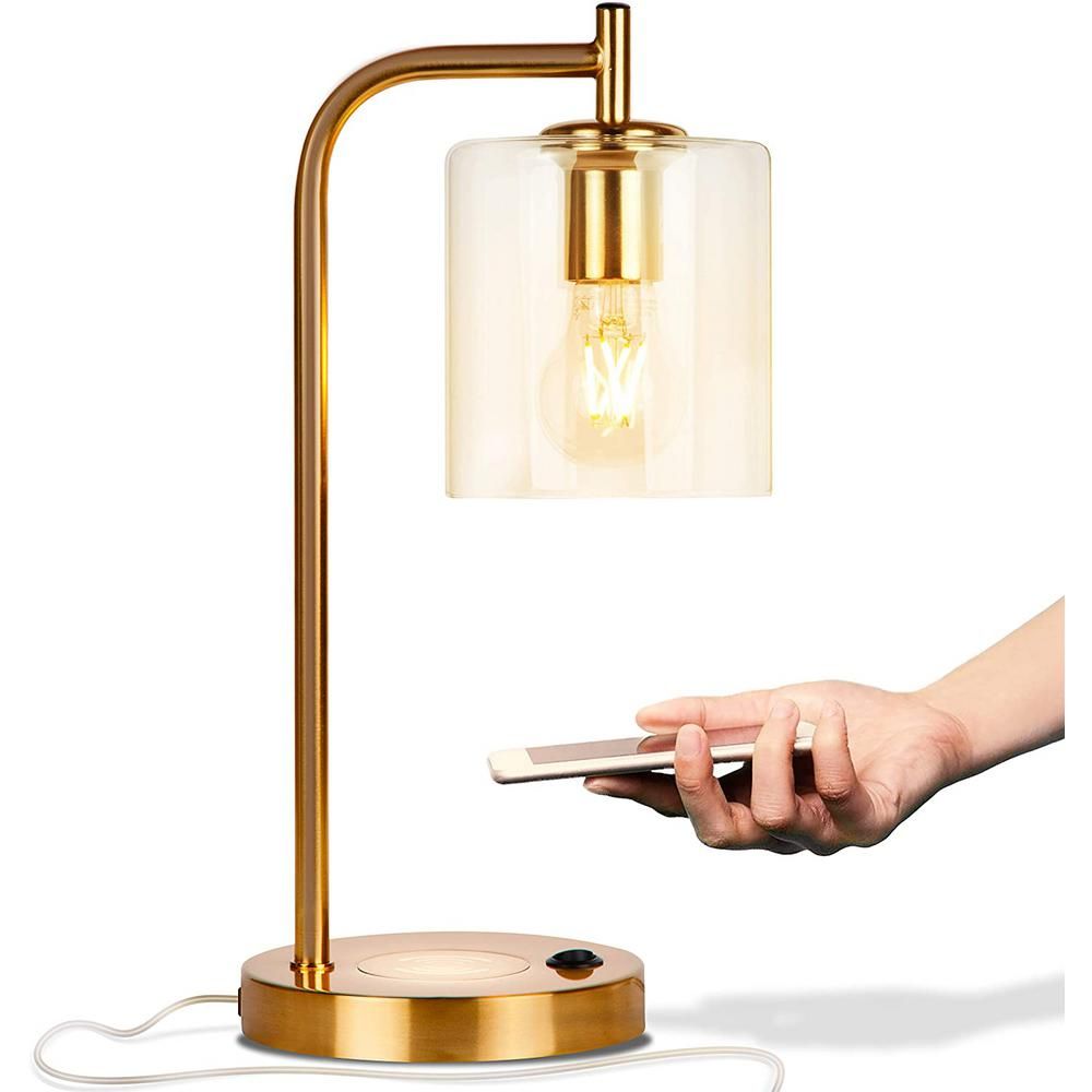 Brightech Elizabeth 16 in. Brass LED Table Lamp with Wireless Charging Pad and USB Port | The Home Depot