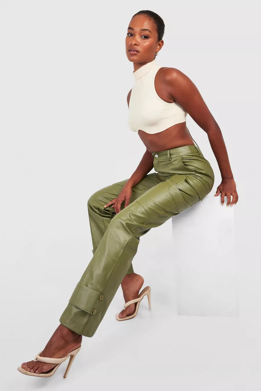Tall Cargo Buckle Detail Pu Pants | Boohoo.com (US & CA)