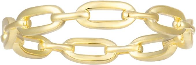 18K Gold Plated Simple Link Ring Simple Gold Rings | Women's Minimalist Stacking Band | Amazon (US)
