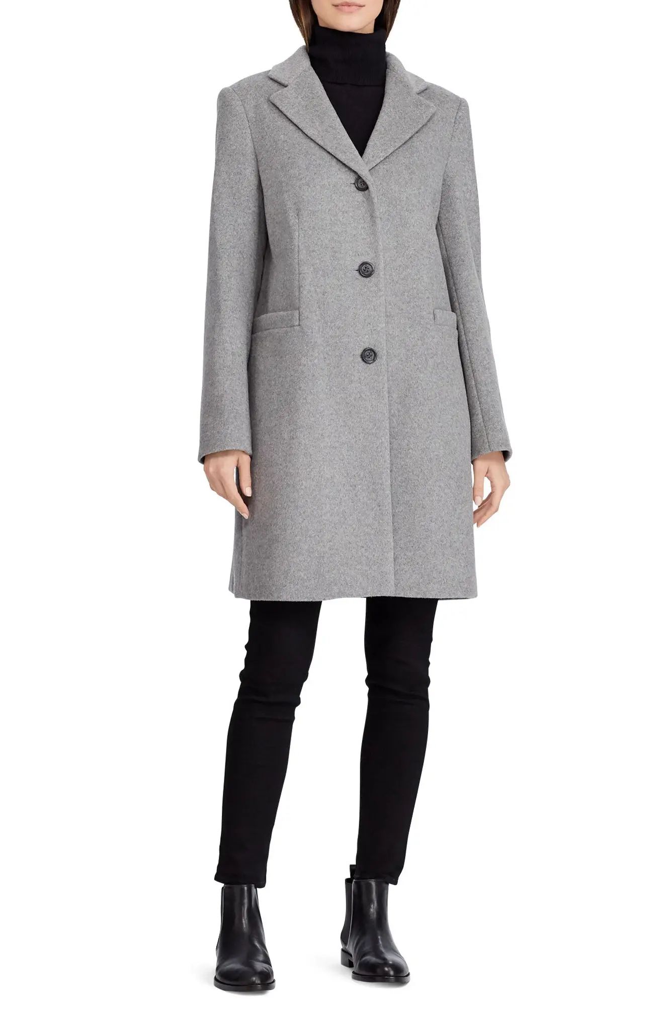 Lauren Ralph Lauren Wool Blend Reefer Coat (Regular & Petite) | Nordstrom