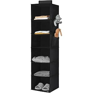 YOUDENOVA Hanging Wardrobe Organiser 6 Shelves Wardrobe Storage Hanging Shelves With Side Pockets Cl | Amazon (UK)