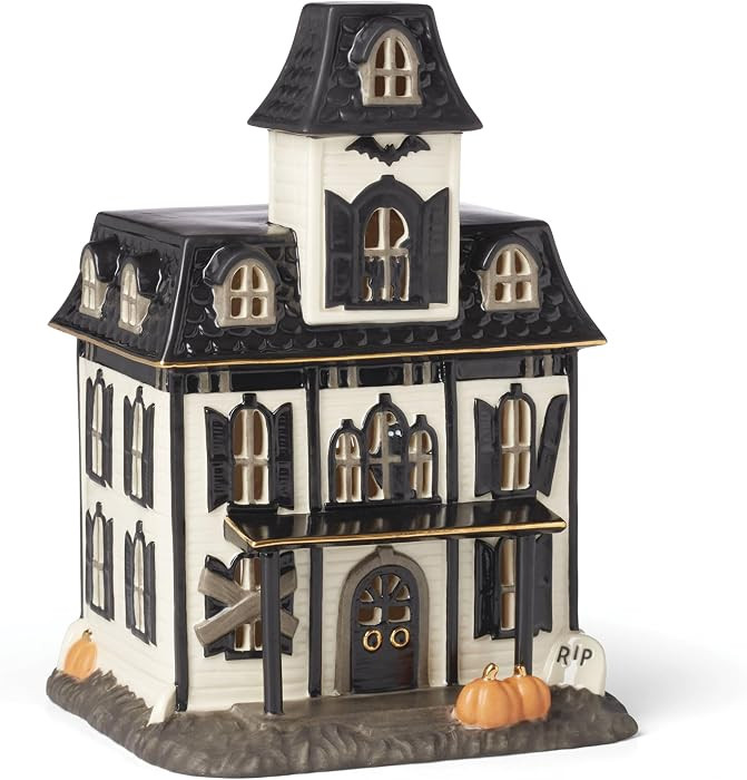 Lenox Vintage Halloween Light-Up House Figurine, 9.25-Inch, Porcelain Haunted House, Halloween Decor Indoor, Fall Decor, Spooky Indoor Decorations (1 Light-Up Figurine) 3 AAA Batteries Not Included | Amazon (US)