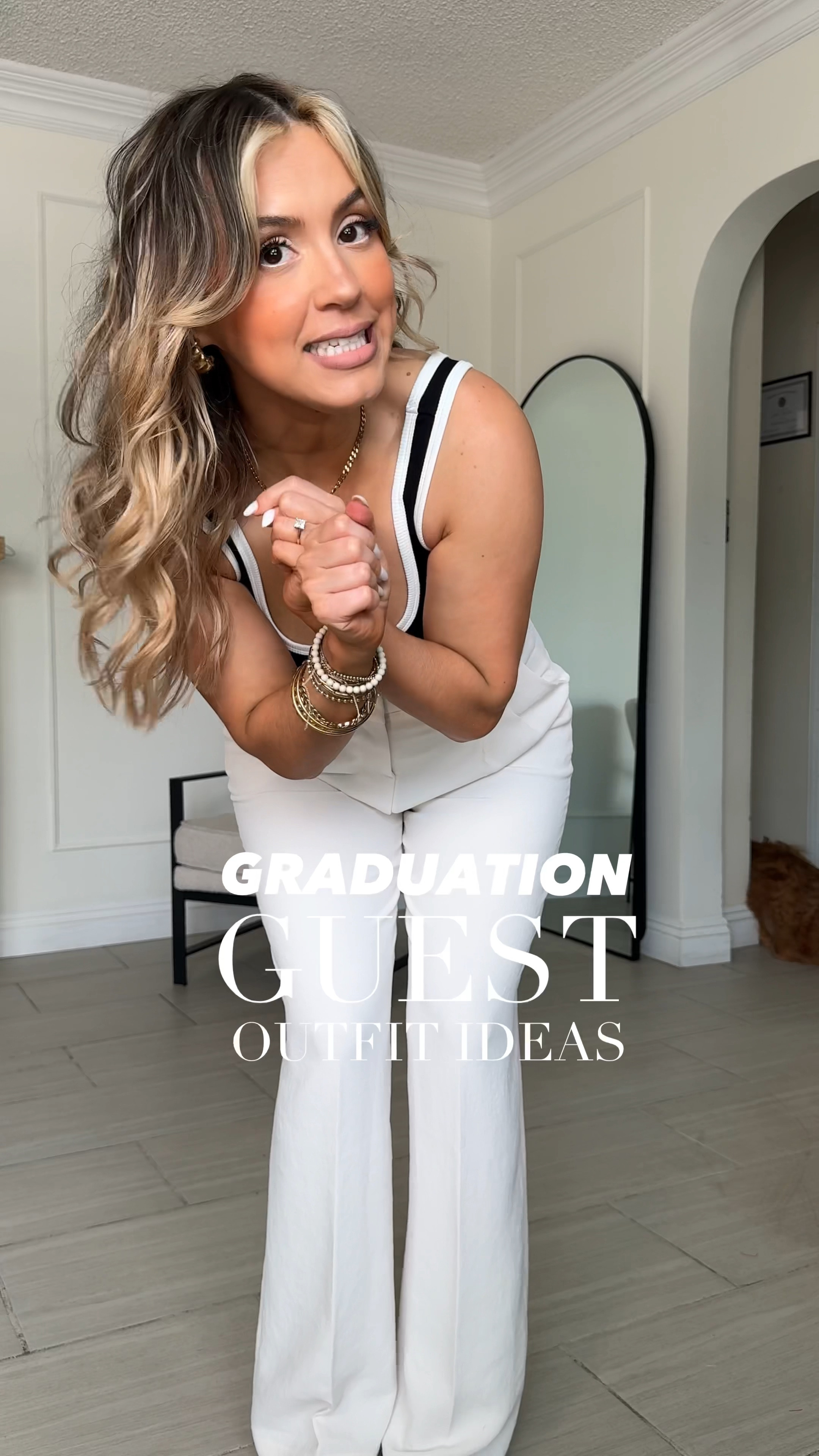 Outfit ideas for guests attending graduation ceremonies 😁🙌🏼

It's all about semi-casual looks when attending a grad ceremony! I'm sure you have some slacks and a comfy bodysuit or wide leg jeans in your closet to achieve a semi-casual look for a ceremony. 

SIZING: 
✔️Look 1: size 6 in trousers in color LIGHT BIRCH | small in tank
✔️Look 2: small in two-piece set from Amazon
✔️Look 3: size 27R in AF jeans in color DARK + XS in vest
✔️Look 4: small in satin skirt + top 
✔️Look 5: size small in jumpsuit in color BLK
✔️Look 6: small in linen midi skirt + top 
✔️Look 7: small in dress (color brick red) 

#LTKU #LTKStyleTip #LTKSeasonal