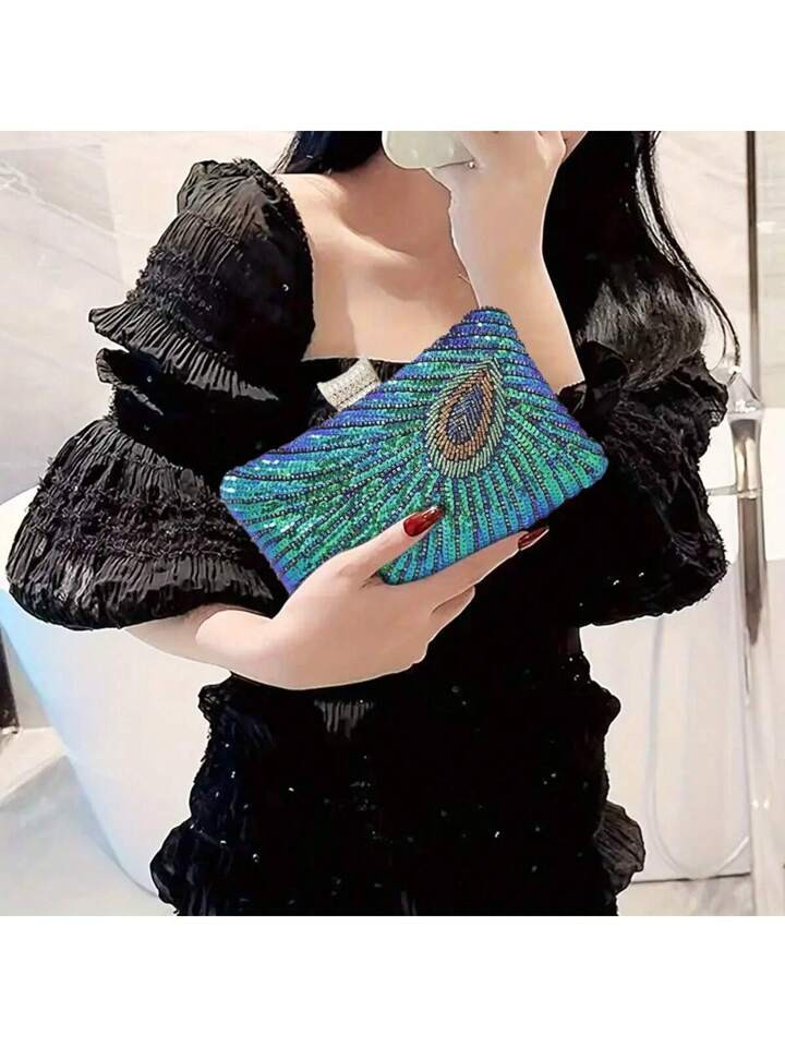 Cross-Border Vintage Crafted Peacock Patterned Chinese-Style Evening Clutch Bag For Women's Party | SHEIN
