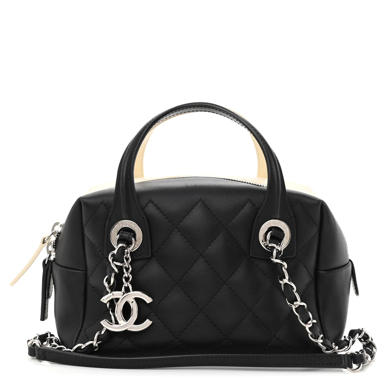 Calfskin Quilted Feather Weight Bowling Bag Black Ivory | FASHIONPHILE (US)