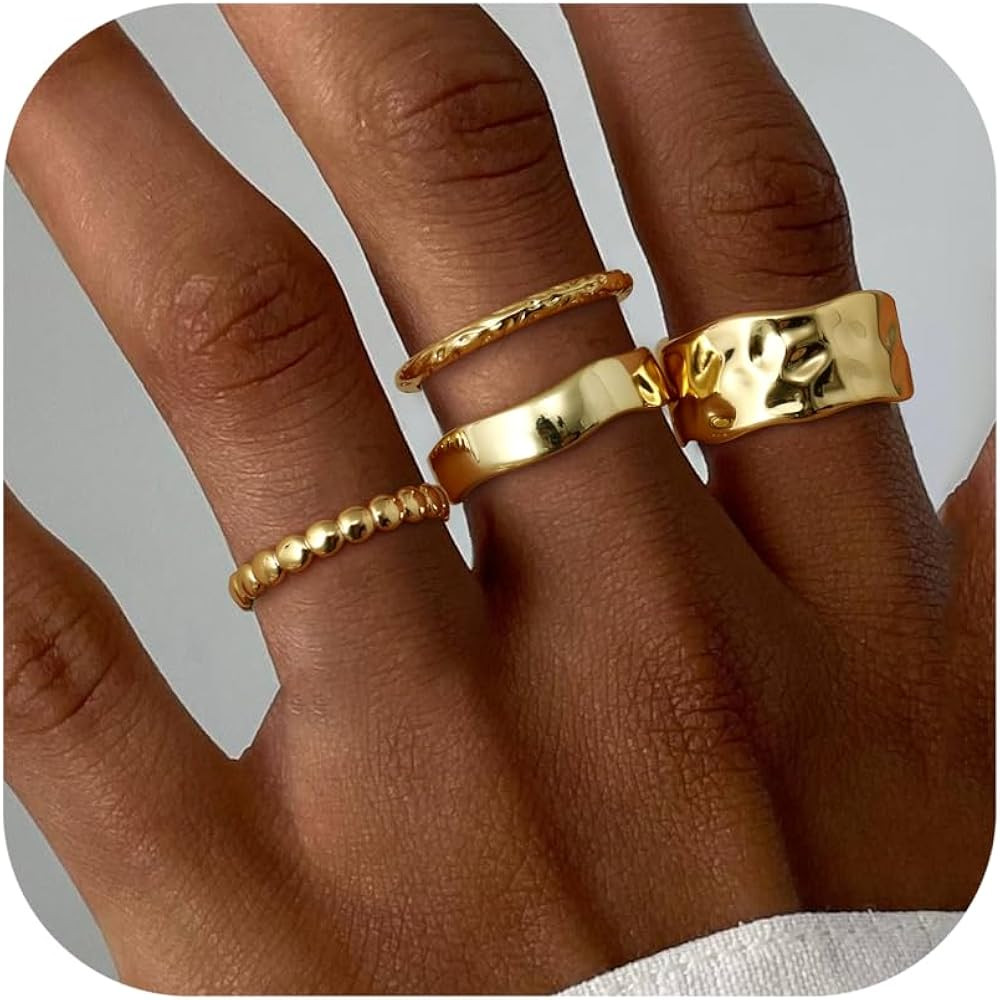 Fansilver Stackable Chunky Gold Rings for Women Non Tarnish Dainty 14K Gold Plated Stacking Thumb... | Amazon (US)
