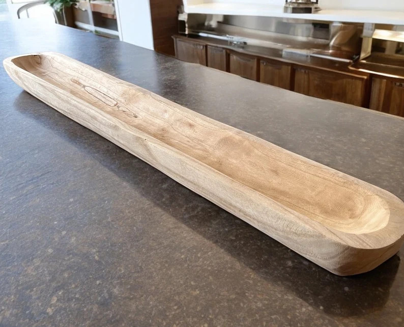 Extra Long Handmade Wood Dough Bowl Centerpiece for Dining Table Rustic Fruit Bowl Unique Farmhou... | Etsy (US)